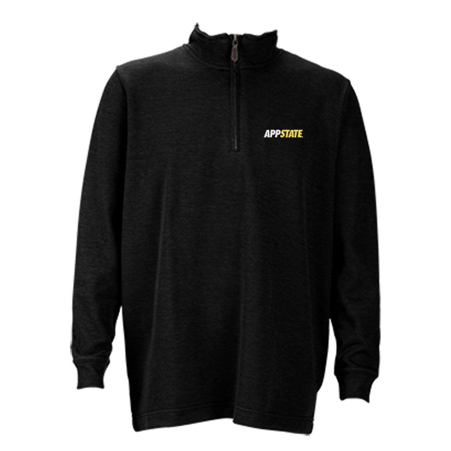 Men * | Good Quality Men'S Black Appalachian State Mountaineers Flat-Back Rib 1/4-Zip Pullover Sweater