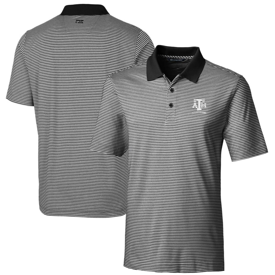 Men * | Online Discount Men'S Cutter & Buck Black Texas A&M Aggies Alumni Logo Forge Tonal Stripe Stretch Polo