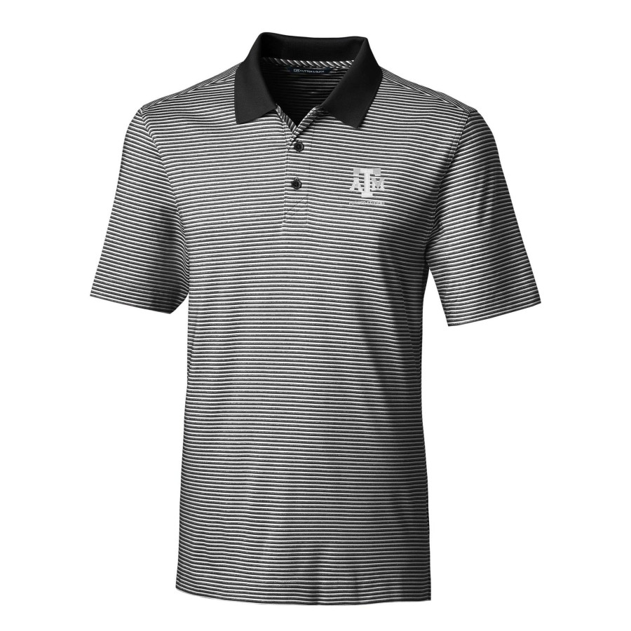 Men * | Online Discount Men'S Cutter & Buck Black Texas A&M Aggies Alumni Logo Forge Tonal Stripe Stretch Polo