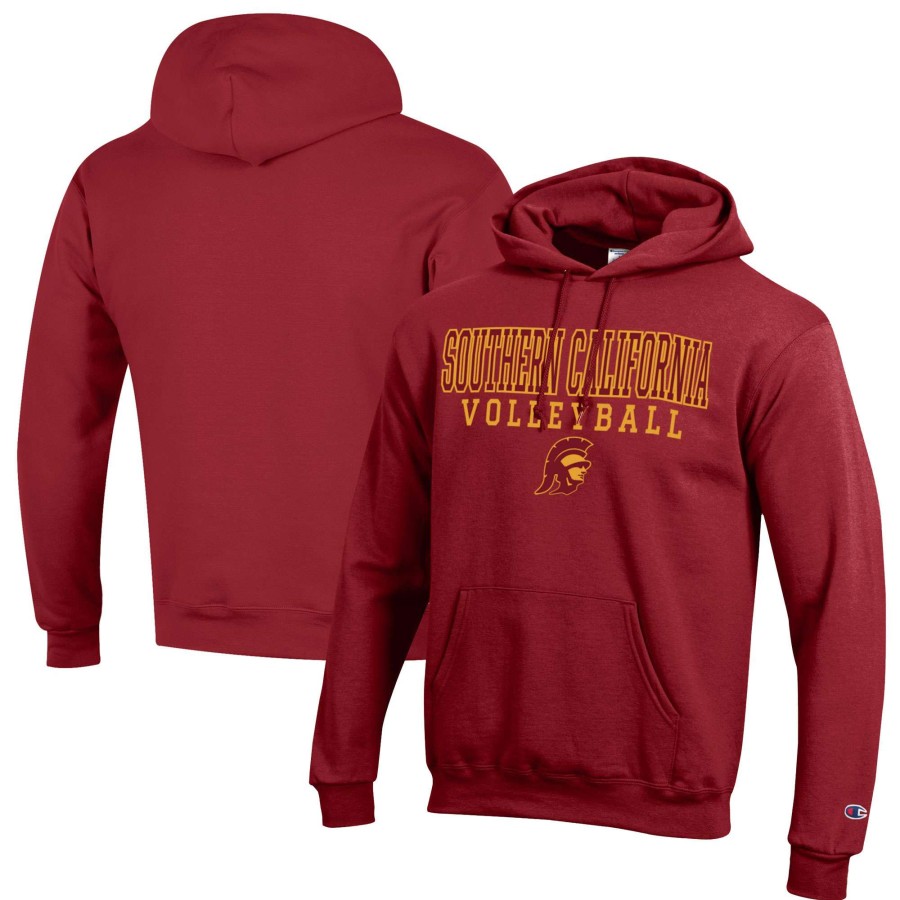 Men * | Lower Prices Men'S Champion Cardinal Usc Trojans Volleyball Stack Pullover Hoodie