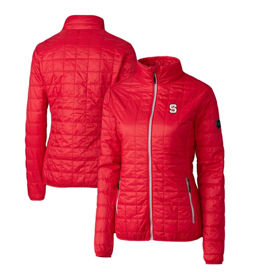 Women * | Hot Sell Women'S Cutter & Buck Red Nc State Wolfpack Rainier Eco Insulated Puffer Full-Zip Jacket