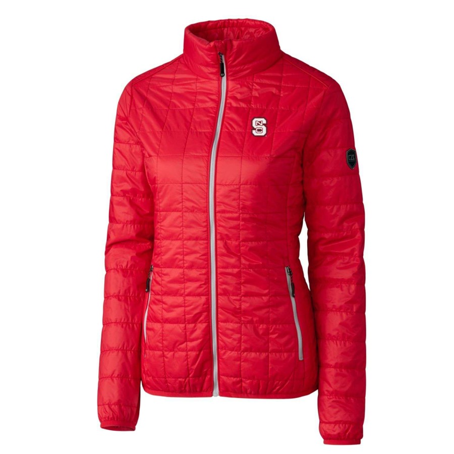 Women * | Hot Sell Women'S Cutter & Buck Red Nc State Wolfpack Rainier Eco Insulated Puffer Full-Zip Jacket