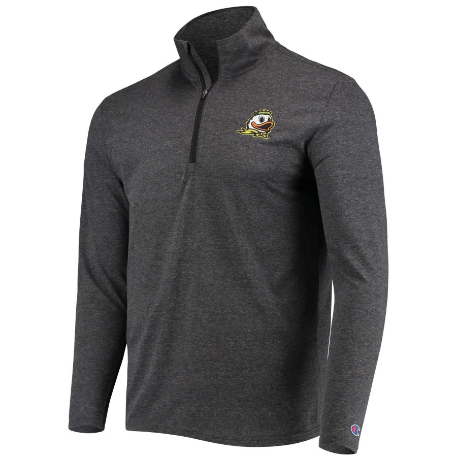 Men * | Online Discount Men'S Champion Heathered Black Oregon Ducks Field Day Team Quarter-Zip Jacket