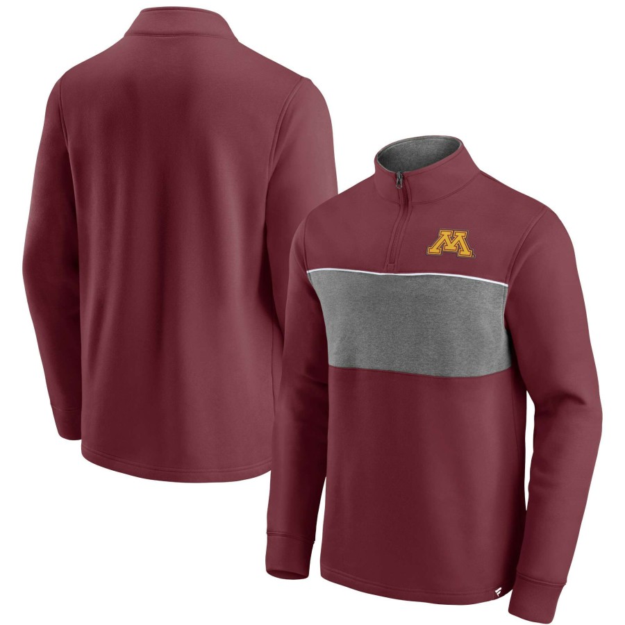 Men * | Tendy Style Men'S Fanatics Branded Maroon/Heathered Gray Minnesota Golden Gophers Primary Logo Quarter-Zip Jacket