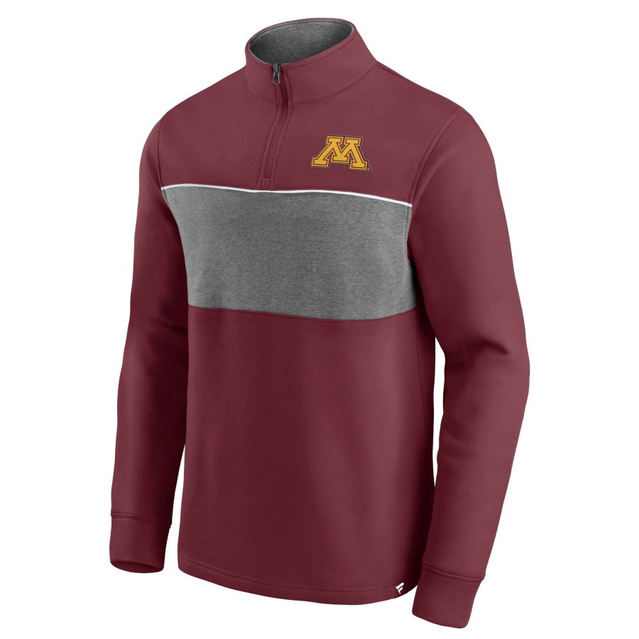 Men * | Tendy Style Men'S Fanatics Branded Maroon/Heathered Gray Minnesota Golden Gophers Primary Logo Quarter-Zip Jacket