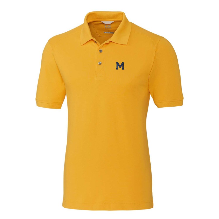 Men * | Best Sellers Men'S Cutter & Buck Gold Michigan Wolverines Drytec Advantage Vault Logo Polo