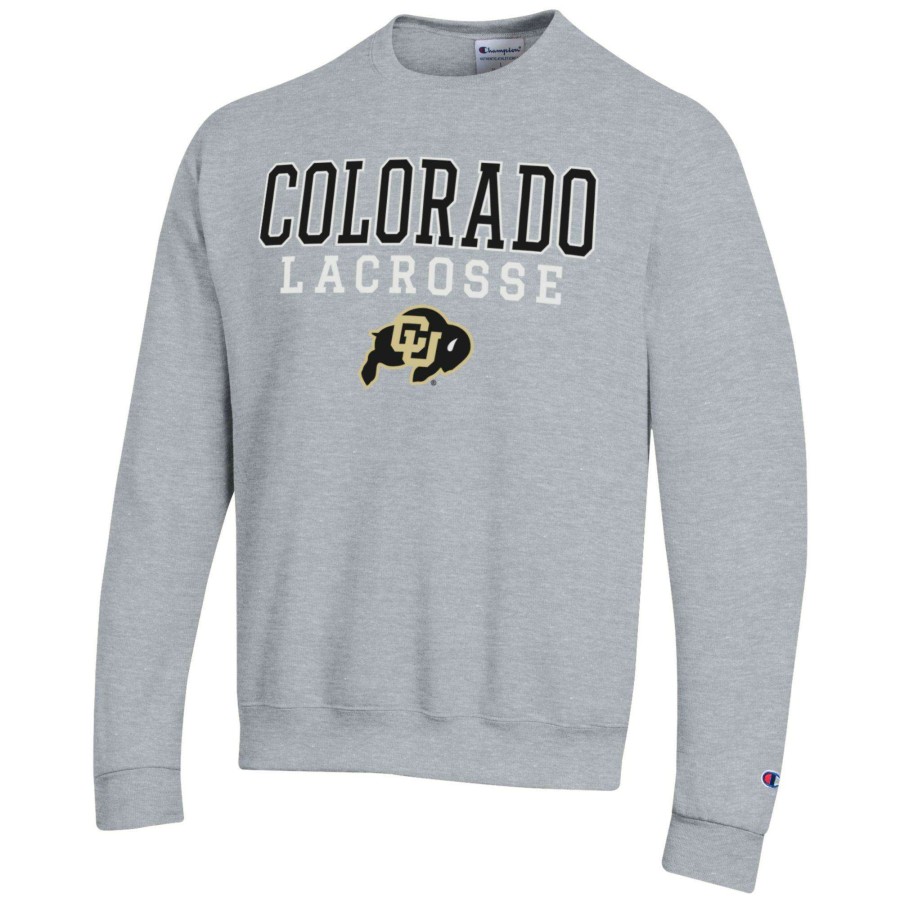 Men * | Bestsellers Men'S Champion Heather Gray Colorado Buffaloes Stack Logo Lacrosse Powerblend Pullover Sweatshirt