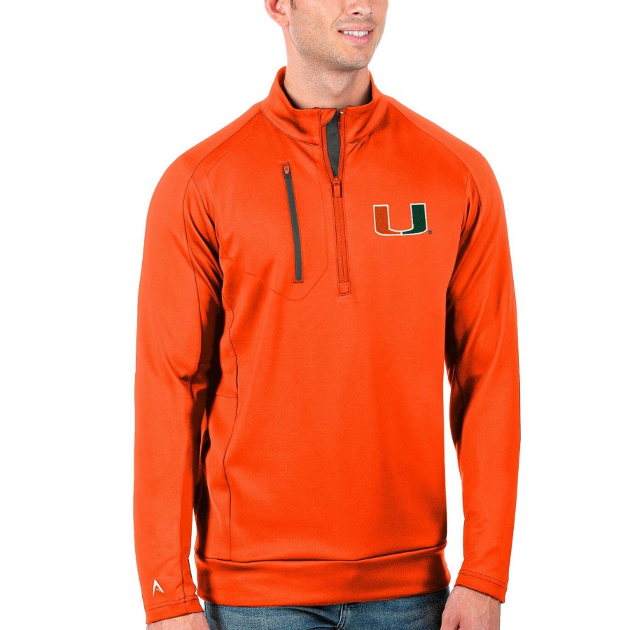 Men * | Clearance Sale Men'S Antigua Orange/Charcoal Miami Hurricanes Generation Half-Zip Pullover Jacket