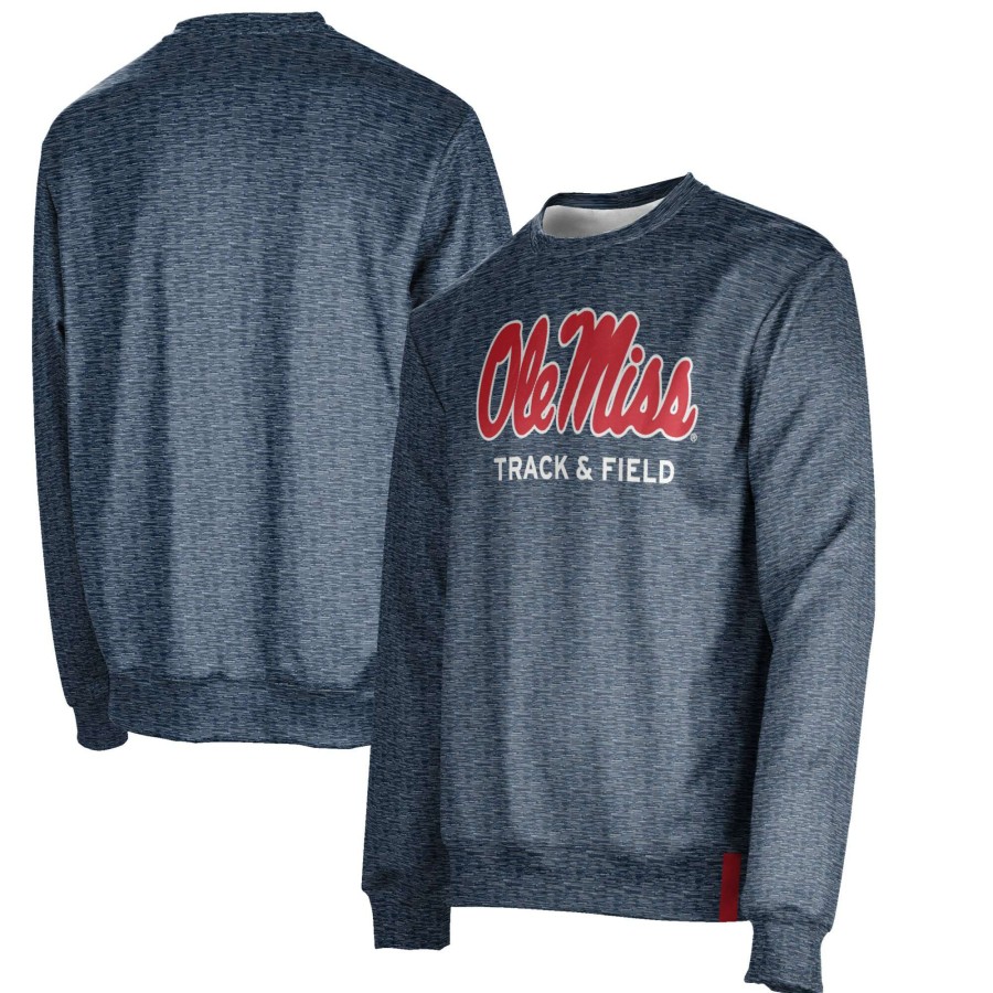 Men * | Lower Prices Men'S Navy Ole Miss Rebels Track & Field Name Drop Crewneck Pullover Sweatshirt