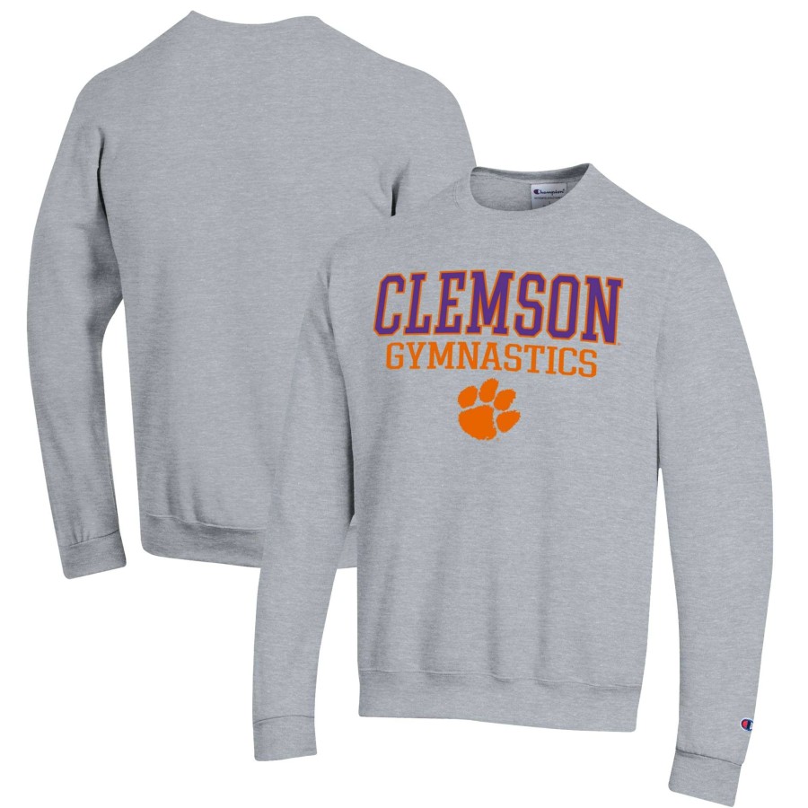 Men * | Hot Sell Men'S Champion Gray Clemson Tigers Gymnastics Stack Powerblend Pullover Sweatshirt