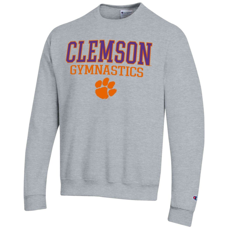 Men * | Hot Sell Men'S Champion Gray Clemson Tigers Gymnastics Stack Powerblend Pullover Sweatshirt