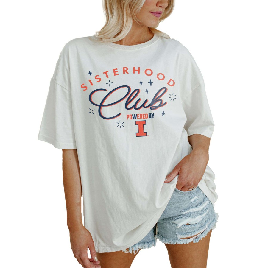 Women * | Hot Sell Women'S Gameday Couture White Illinois Fighting Illini Poweredby Sisterhood Oversized T-Shirt