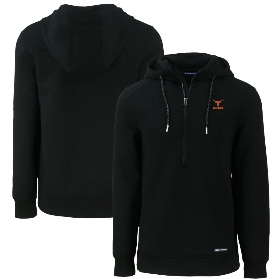 Men * | Clearance Sale Men'S Cutter & Buck Black Texas Longhorns Alumni Logo Roam Eco Recycled Half-Zip Pullover Hoodie