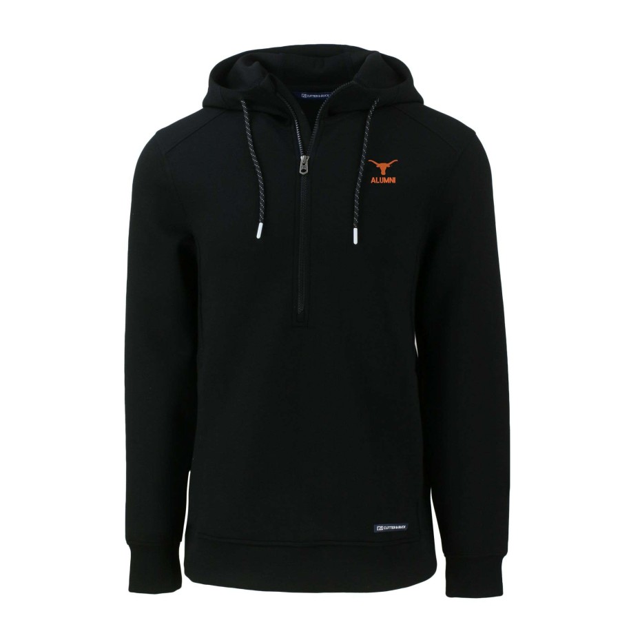 Men * | Clearance Sale Men'S Cutter & Buck Black Texas Longhorns Alumni Logo Roam Eco Recycled Half-Zip Pullover Hoodie