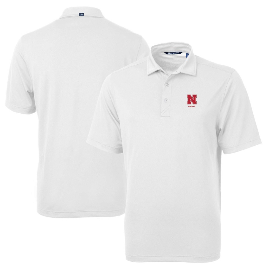 Men * | Discount Store Men'S Cutter & Buck White Nebraska Huskers Alumni Logo Virtue Eco Pique Recycled Polo