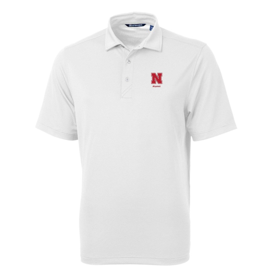 Men * | Discount Store Men'S Cutter & Buck White Nebraska Huskers Alumni Logo Virtue Eco Pique Recycled Polo