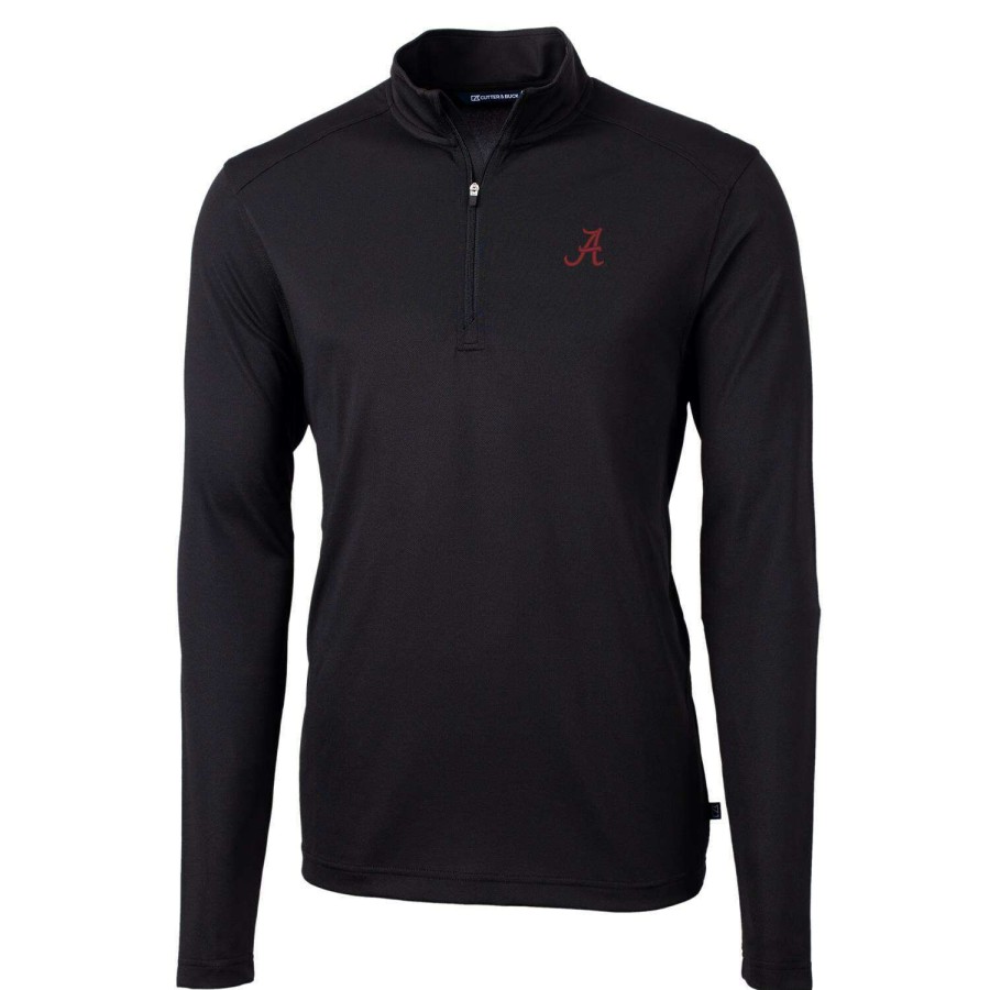 Men * | Online Discount Men'S Cutter & Buck Black Alabama Crimson Tide Virtue Eco Pique Recycled Quarter-Zip Pullover Jacket