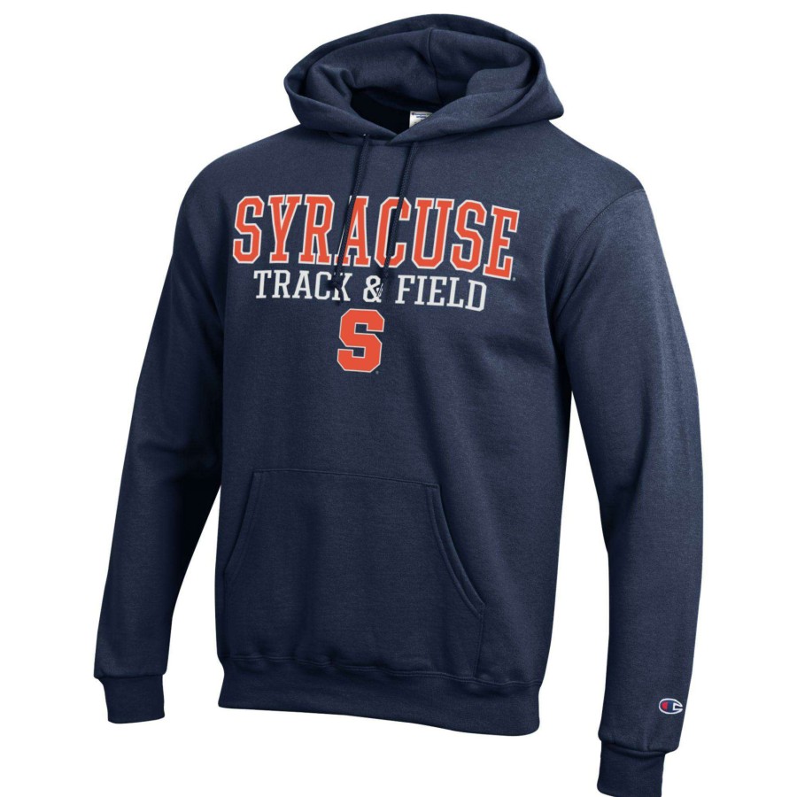 Men * | Online Sales Men'S Champion Navy Syracuse Orange Track & Field Stack Powerblend Pullover Hoodie