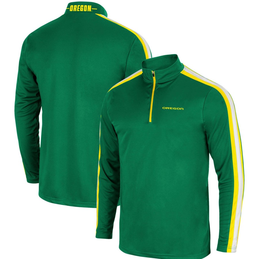 Men * | Reliable Quality Men'S Colosseum Green Oregon Ducks 1955 Quarter-Zip Jacket