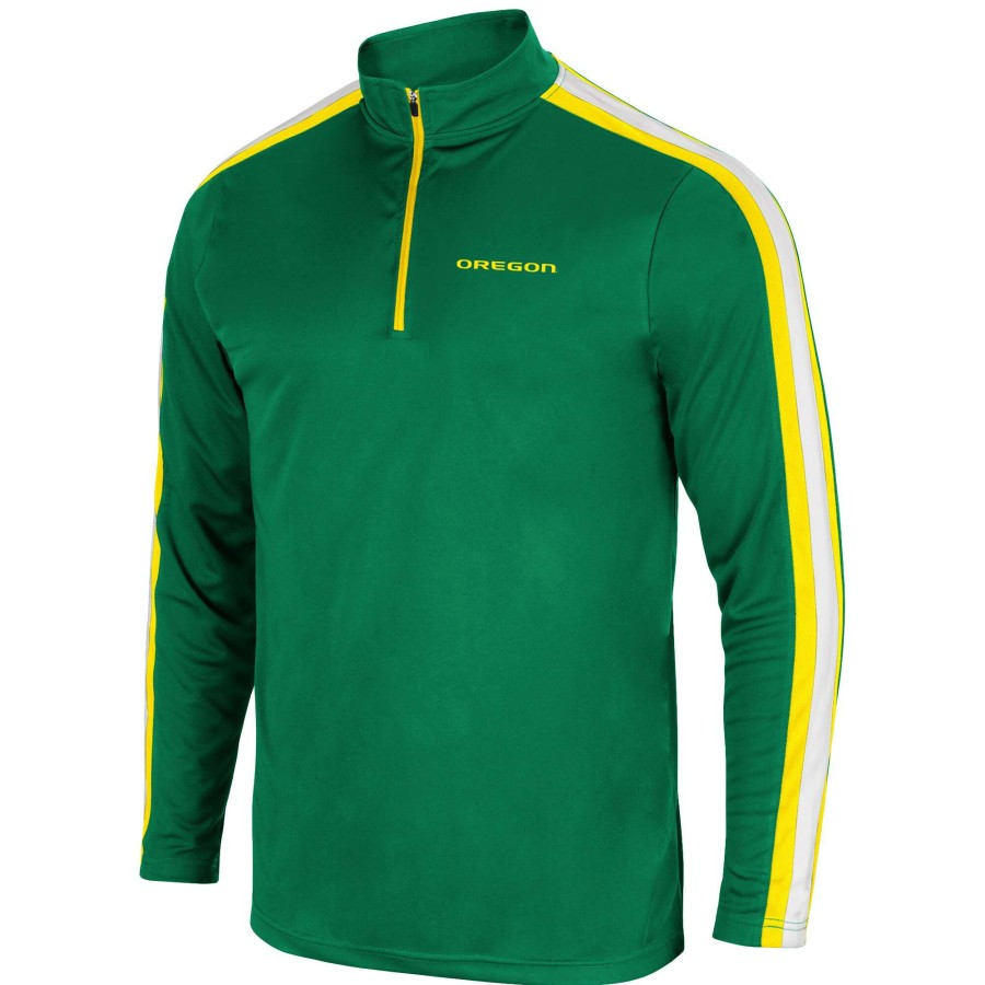 Men * | Reliable Quality Men'S Colosseum Green Oregon Ducks 1955 Quarter-Zip Jacket