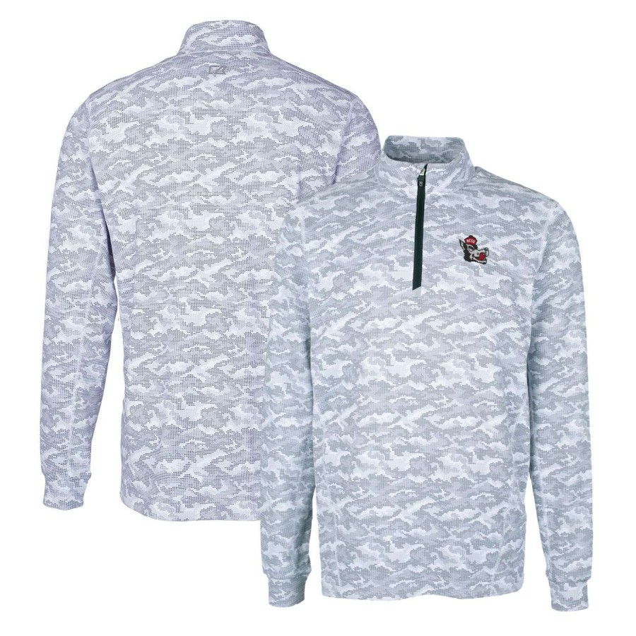 Men * | Online Sales Men'S Cutter & Buck Charcoal Nc State Wolfpack Vault Traverse Camo Print Stretch Quarter-Zip Pullover Top