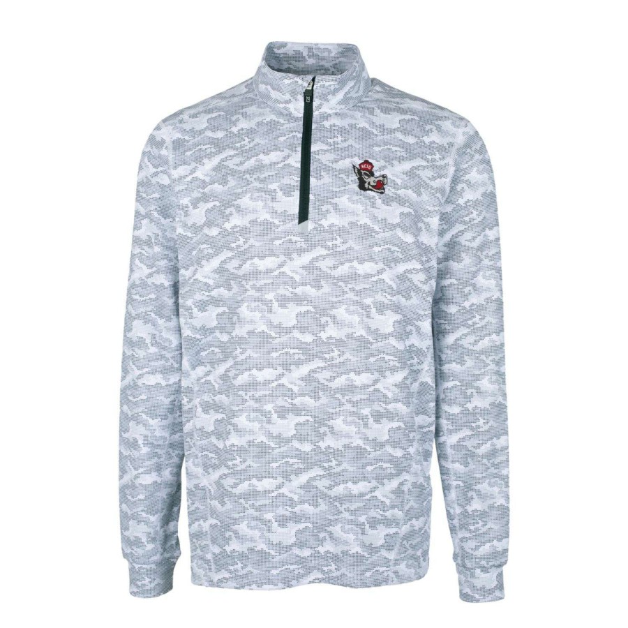 Men * | Online Sales Men'S Cutter & Buck Charcoal Nc State Wolfpack Vault Traverse Camo Print Stretch Quarter-Zip Pullover Top