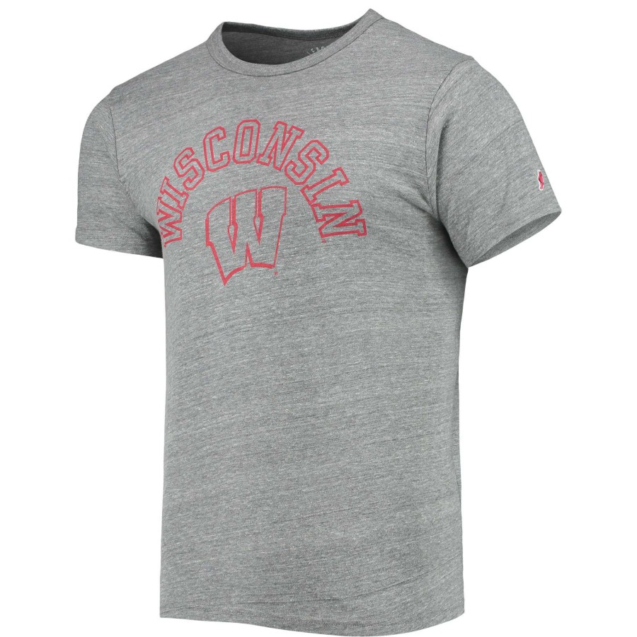 Men * | Original Men'S League Collegiate Wear Heathered Gray Wisconsin Badgers Tide Seal Nuevo Victory Falls Tri-Blend T-Shirt