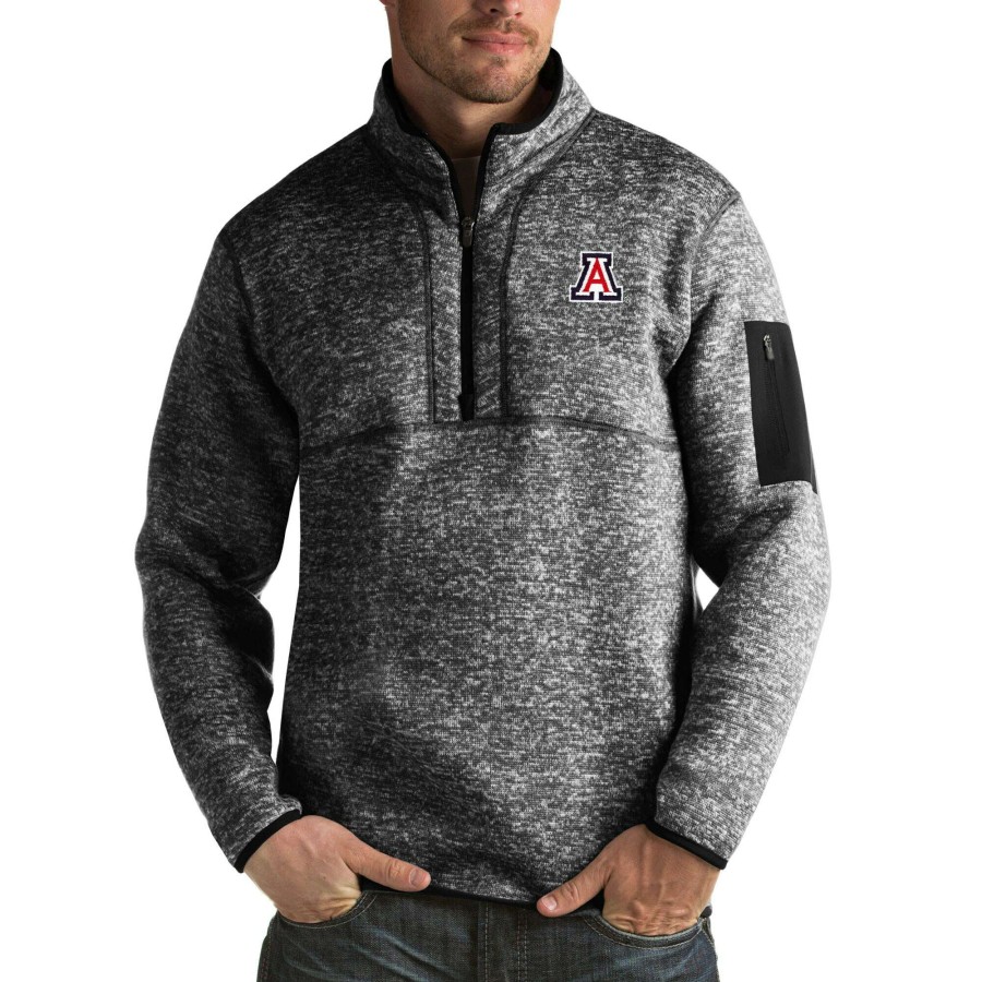 Men * | Lower Prices Men'S Antigua Black Arizona Wildcats Fortune Big & Tall Quarter-Zip Pullover Jacket