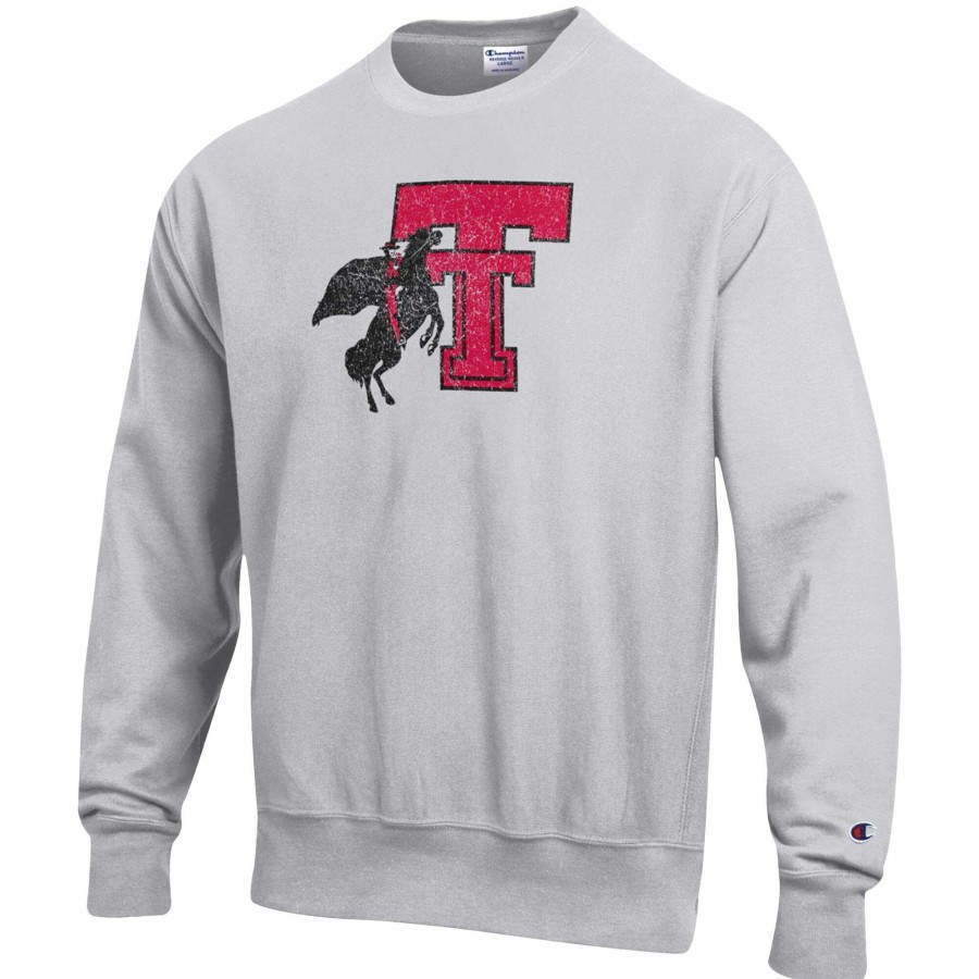 Men * | Discount Store Men'S Champion Heathered Gray Texas Tech Red Raiders Vault Logo Reverse Weave Pullover Sweatshirt