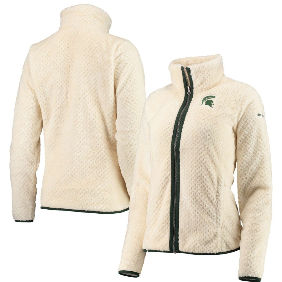 Women * | Hot Sell Women'S Columbia Cream Michigan State Spartans Fireside Ii Sherpa Full-Zip Jacket