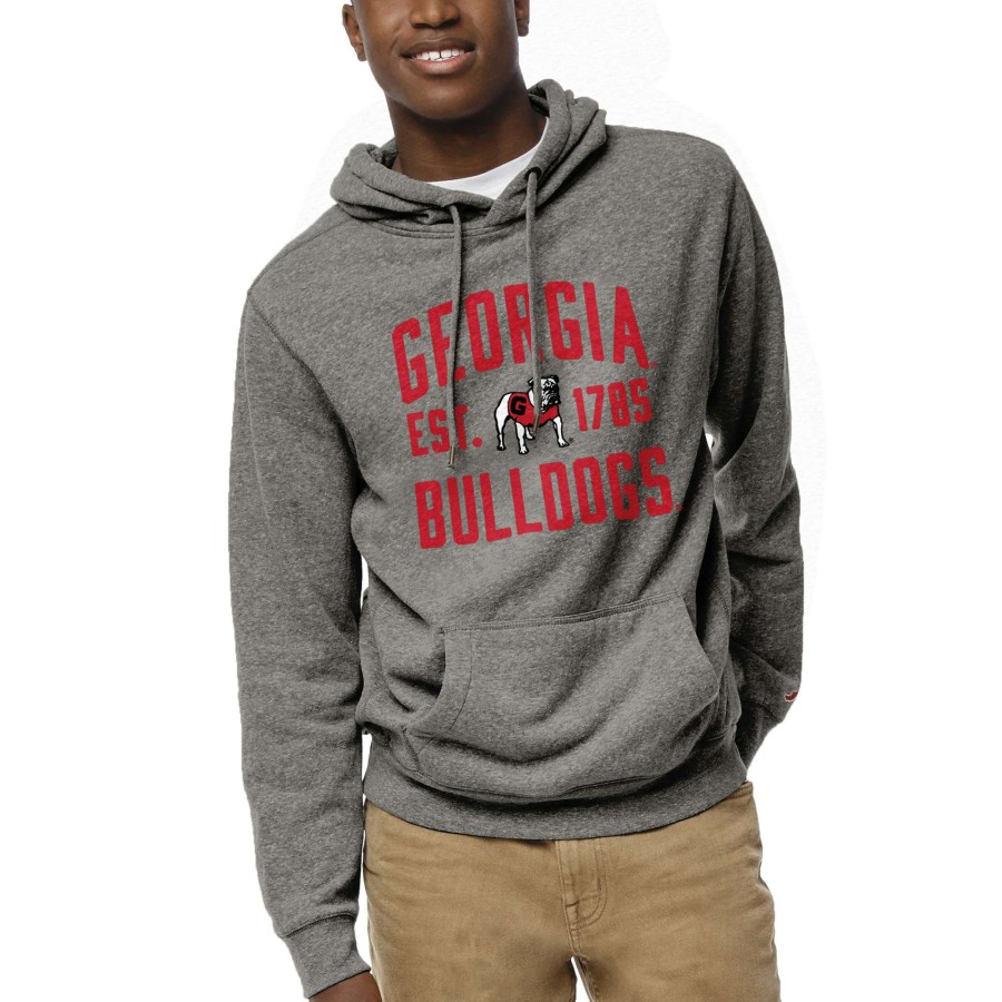 Men * | Reliable Quality Men'S League Collegiate Wear Heather Gray Georgia Bulldogs Heritage Tri-Blend Pullover Hoodie