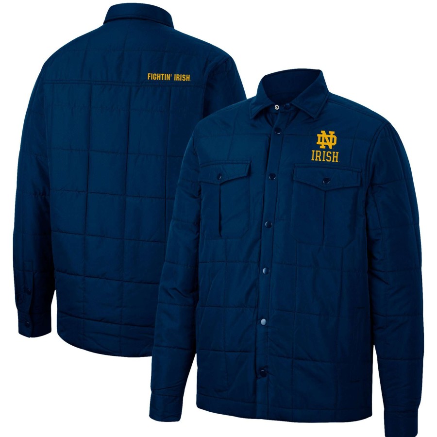 Men * | Discount Store Men'S Colosseum Navy Notre Dame Fighting Irish Detonate Quilted Full-Snap Jacket