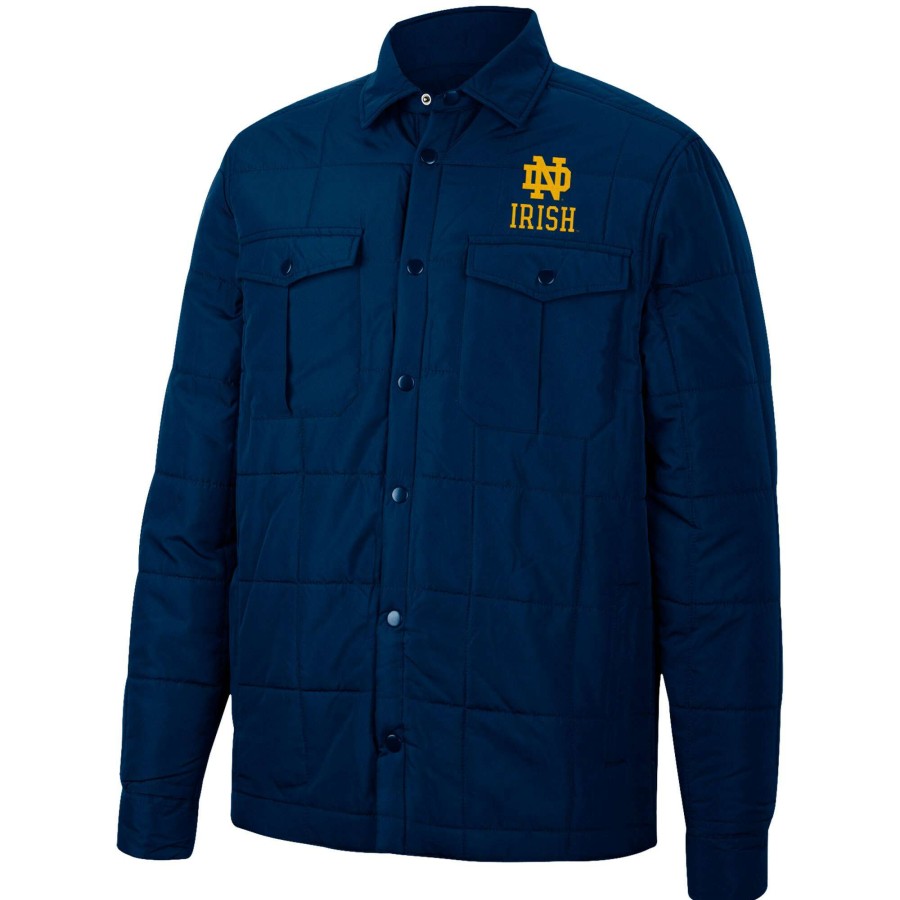 Men * | Discount Store Men'S Colosseum Navy Notre Dame Fighting Irish Detonate Quilted Full-Snap Jacket