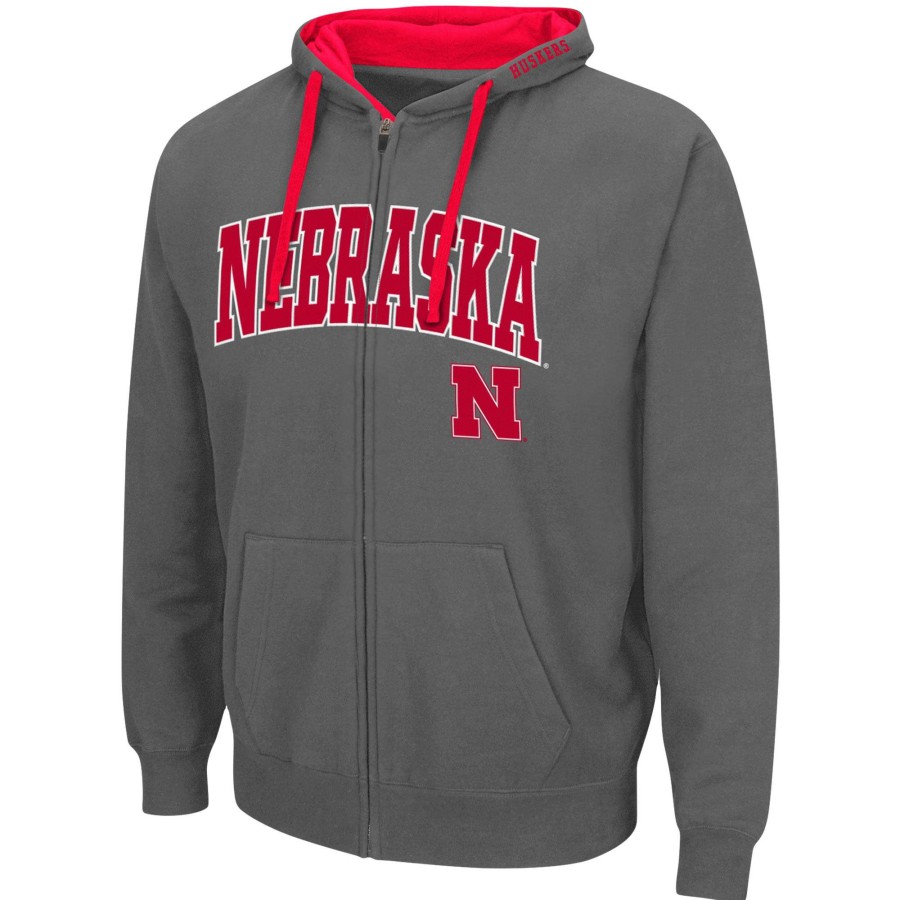 Men * | Best Sellers Men'S Colosseum Charcoal Nebraska Huskers Big & Tall Full-Zip Hoodie