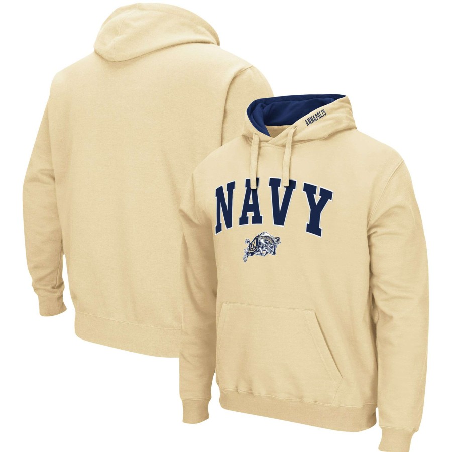 Men * | Discount Store Men'S Colosseum Gold Navy Midshipmen Arch & Logo 3.0 Pullover Hoodie