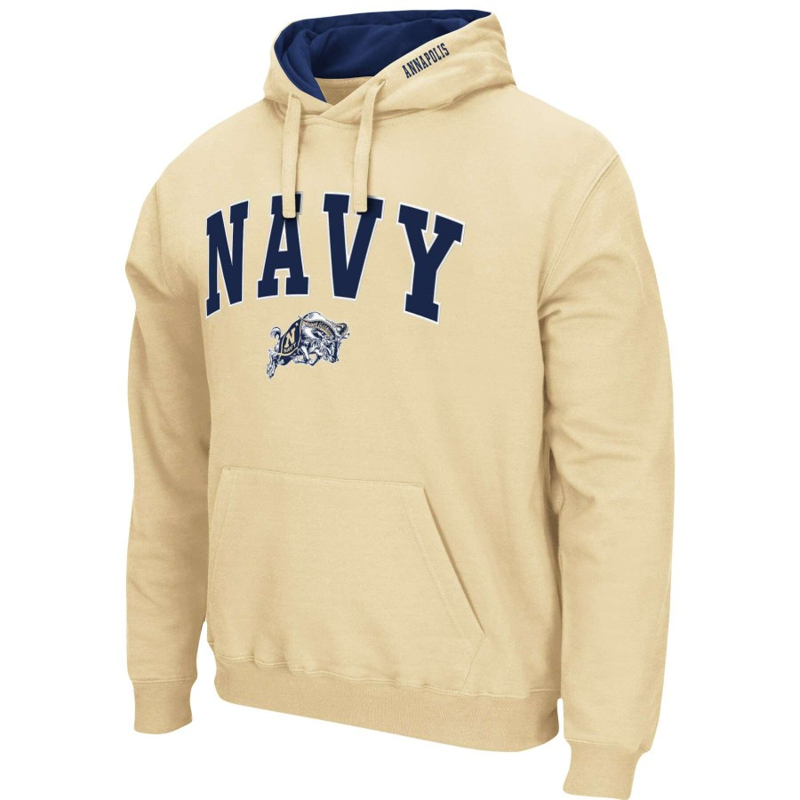 Men * | Discount Store Men'S Colosseum Gold Navy Midshipmen Arch & Logo 3.0 Pullover Hoodie