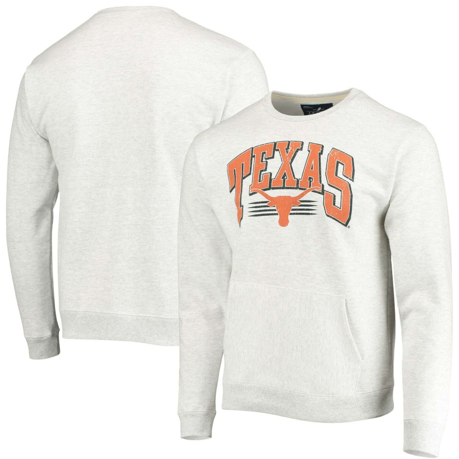 Men * | Best Quality Men'S League Collegiate Wear Heathered Gray Texas Longhorns Upperclassman Pocket Pullover Sweatshirt