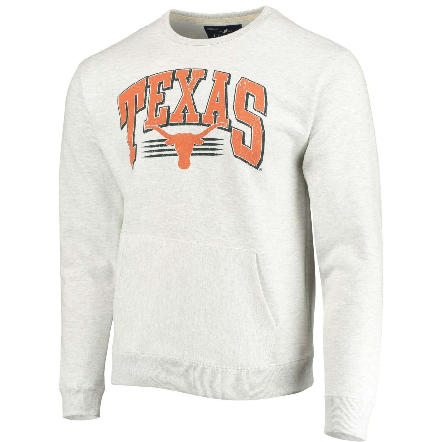 Men * | Best Quality Men'S League Collegiate Wear Heathered Gray Texas Longhorns Upperclassman Pocket Pullover Sweatshirt