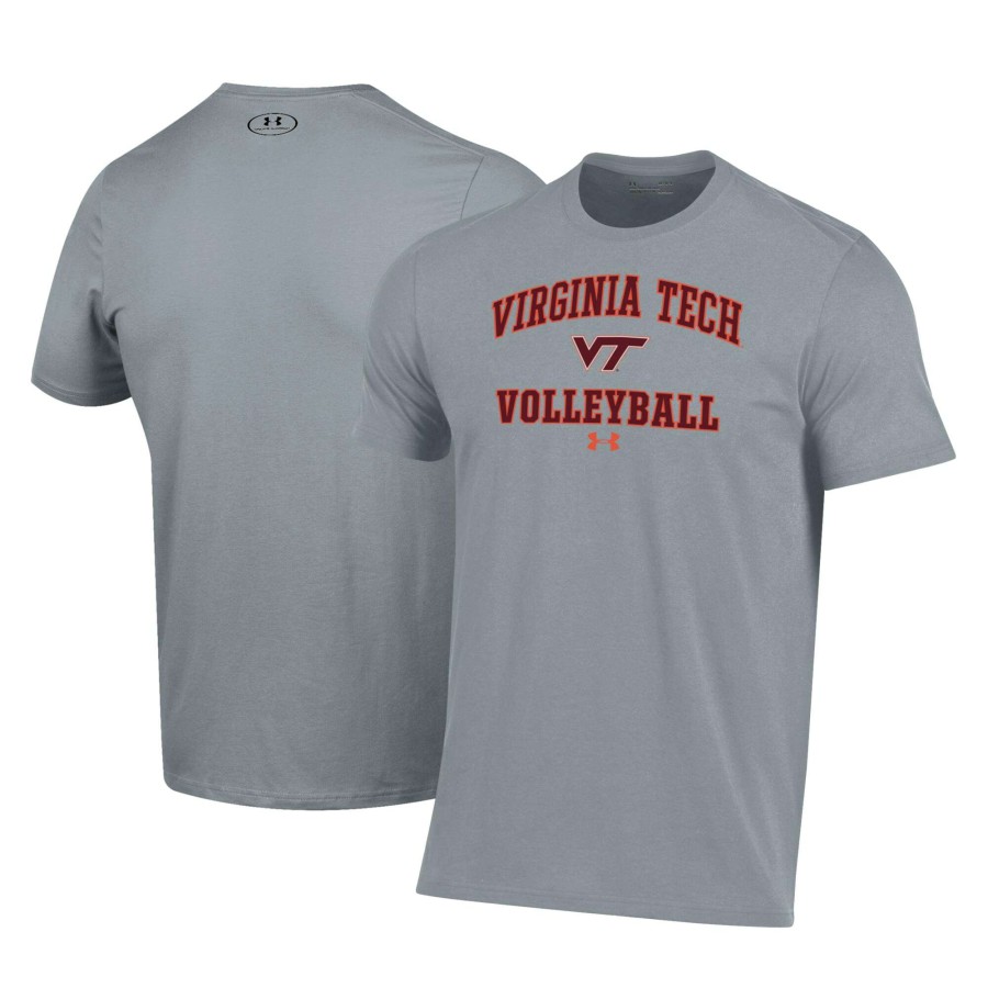 Men * | Online Sales Men'S Under Armour Gray Virginia Tech Hokies Volleyball Arch Over Performance T-Shirt