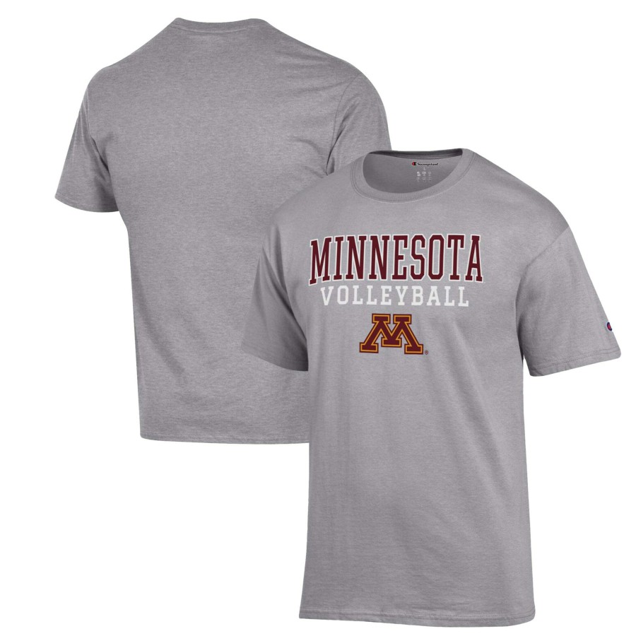 Men * | Clearance Sale Men'S Champion Heather Gray Minnesota Golden Gophers Stack Logo Volleyball Powerblend T-Shirt