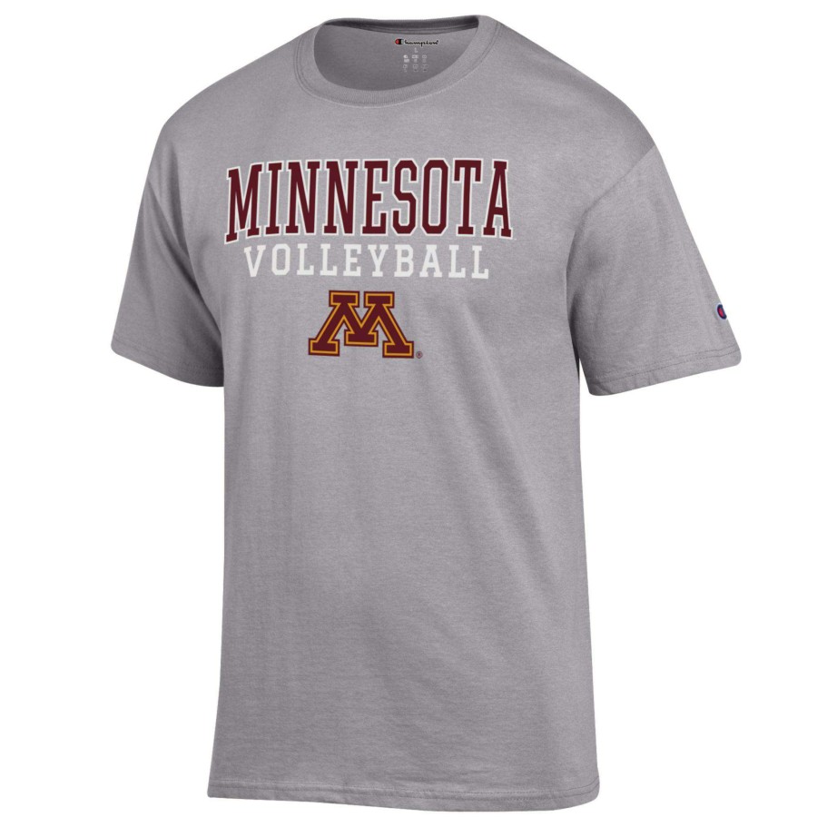 Men * | Clearance Sale Men'S Champion Heather Gray Minnesota Golden Gophers Stack Logo Volleyball Powerblend T-Shirt