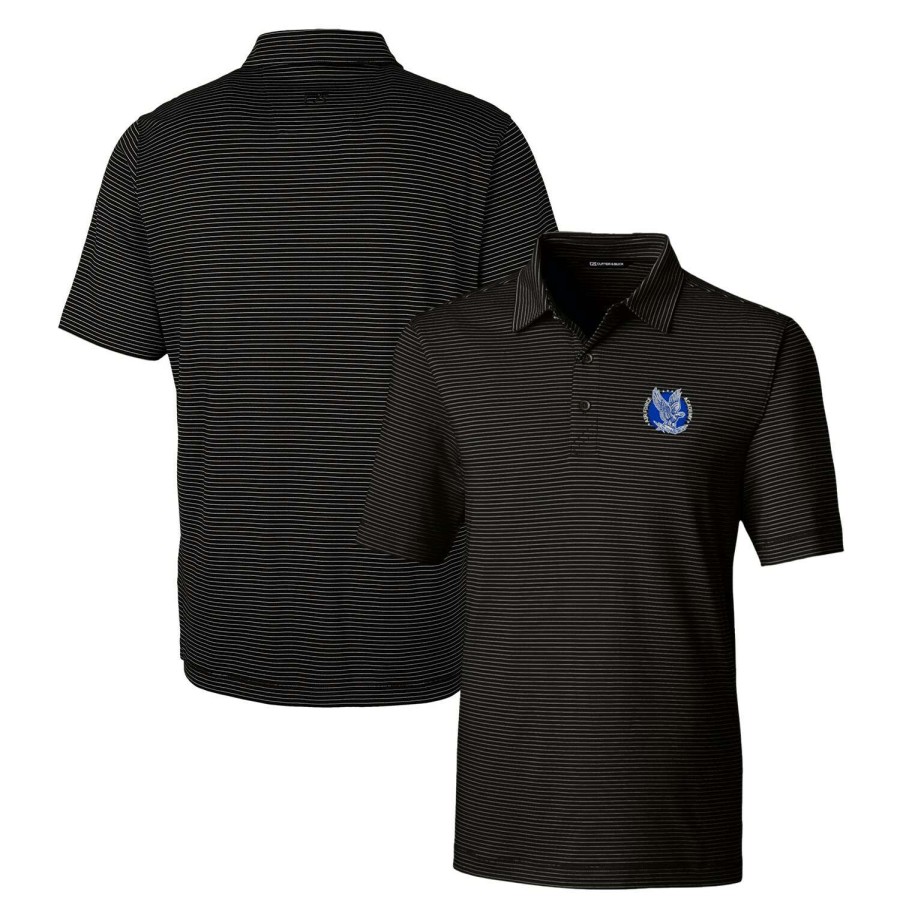 Men * | Hot Sell Men'S Cutter & Buck Black Air Force Falcons Forge Pencil Stripe Stretch Polo