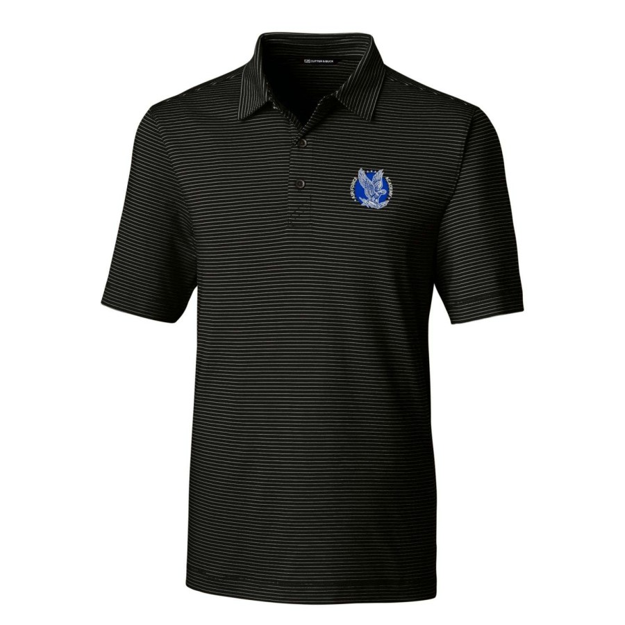 Men * | Hot Sell Men'S Cutter & Buck Black Air Force Falcons Forge Pencil Stripe Stretch Polo