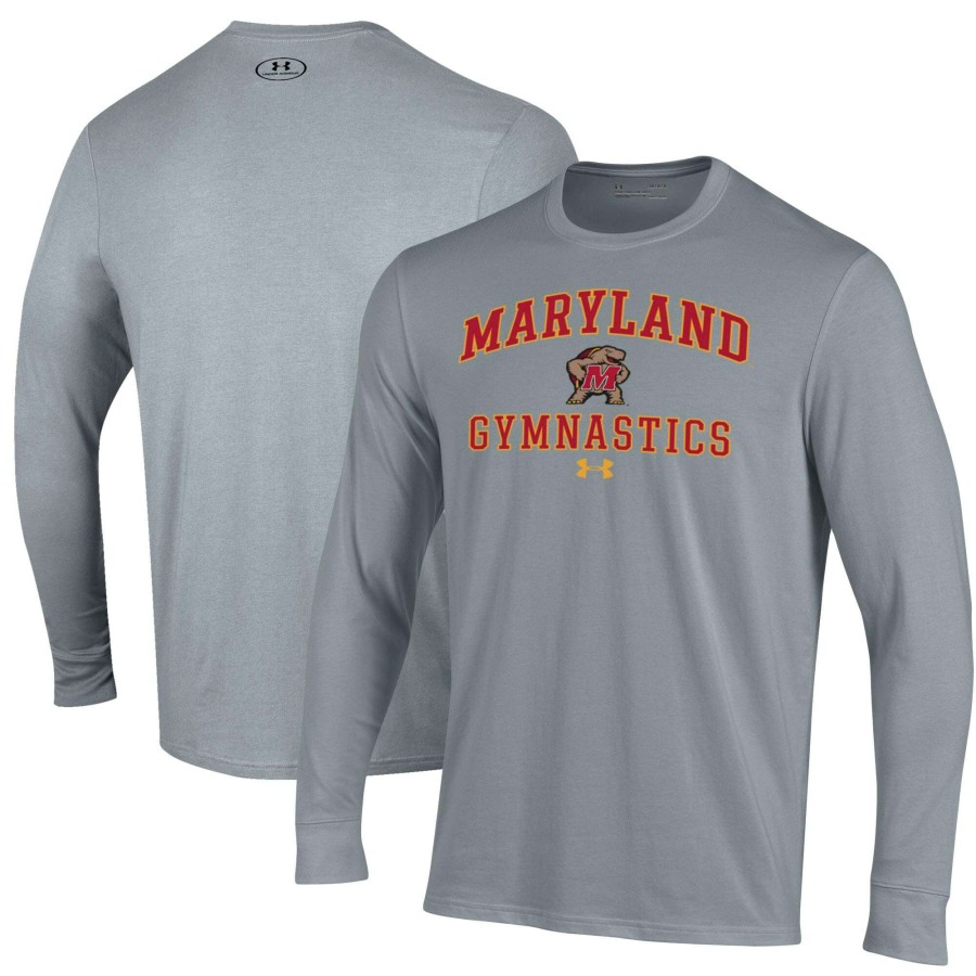 Men * | Clearance Sale Men'S Under Armour Gray Maryland Terrapins Gymnastics Performance Long Sleeve T-Shirt