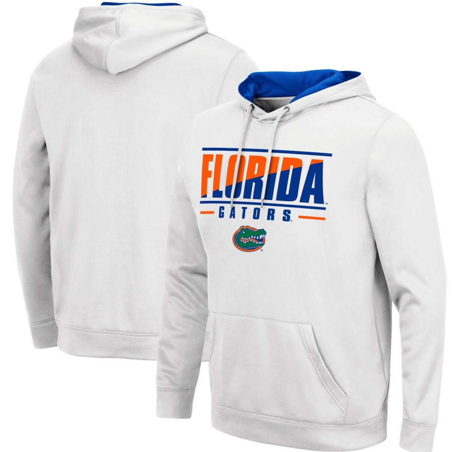 Men * | Lower Prices Men'S Colosseum White Florida Gators Slash Stack 2.0 Pullover Hoodie