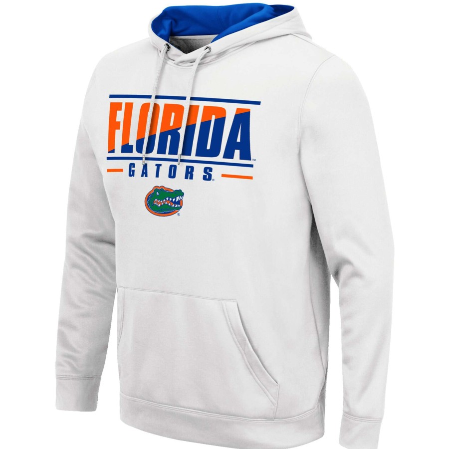 Men * | Lower Prices Men'S Colosseum White Florida Gators Slash Stack 2.0 Pullover Hoodie