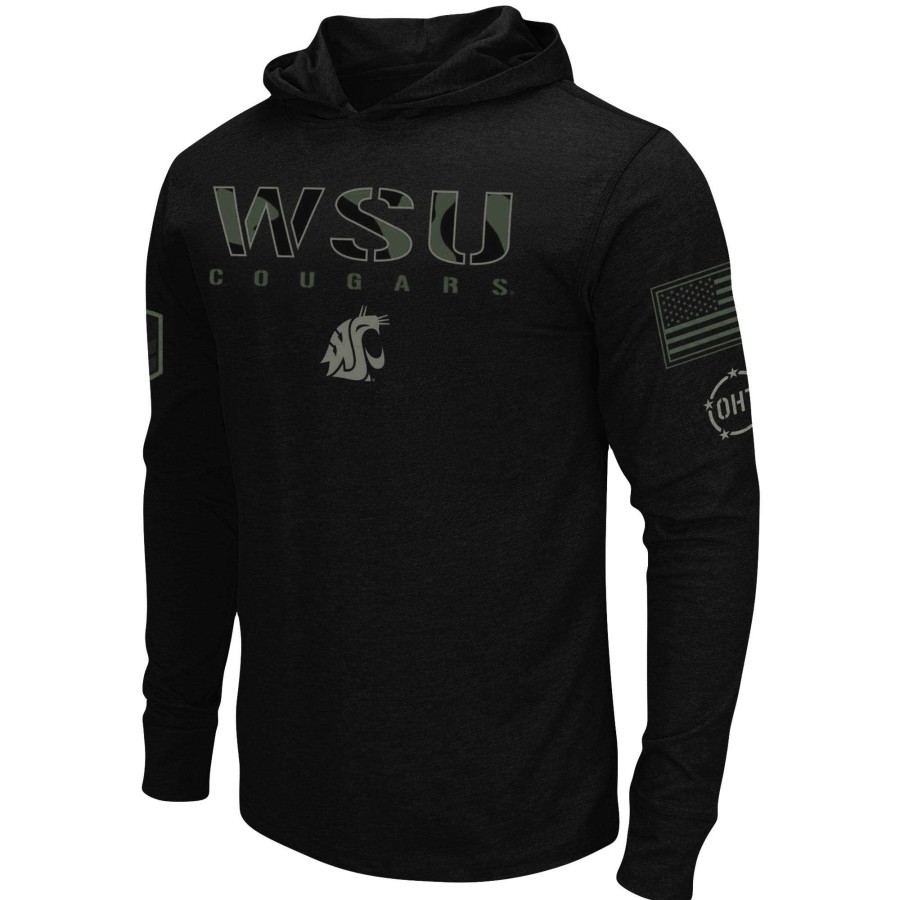 Men * | Clearance Sale Men'S Colosseum Black Washington State Cougars Oht Military Appreciation Hoodie Long Sleeve T-Shirt