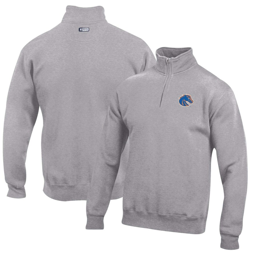 Men * | Hot Sell Men'S Gray Boise State Broncos Big Cotton Quarter-Zip Pullover Sweatshirt