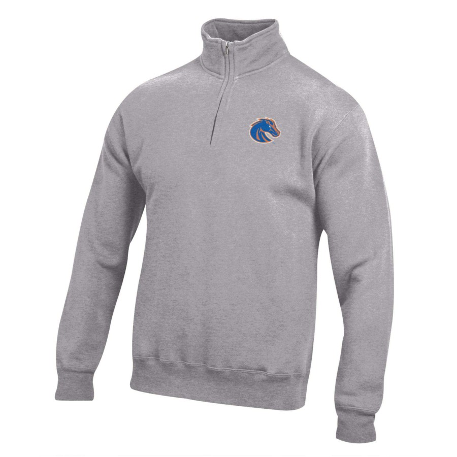 Men * | Hot Sell Men'S Gray Boise State Broncos Big Cotton Quarter-Zip Pullover Sweatshirt