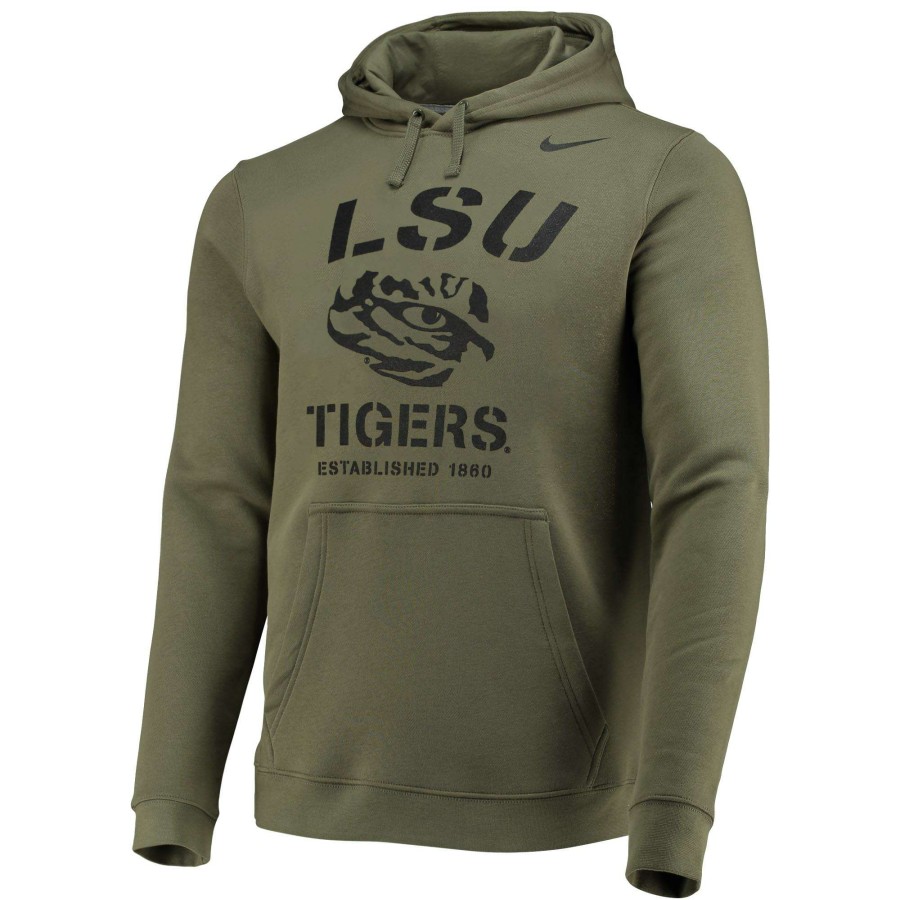 Men * | Clearance Sale Men'S Nike Olive Lsu Tigers Stencil Arch Club Fleece Pullover Hoodie